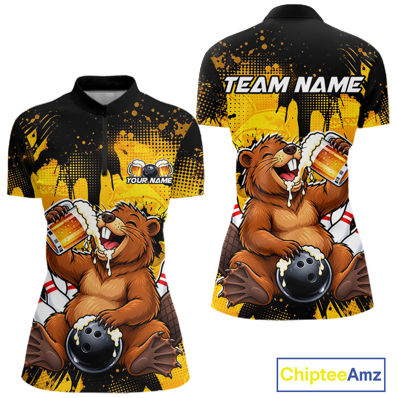 Custom Funny Beer Beaver Bowling Team Jersey Bowling Shirts for Women Bowling Tournament HNT663