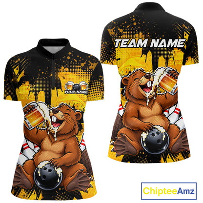 Custom Funny Beer Beaver Bowling Team Jersey Bowling Shirts for Women Bowling Tournament HNT663