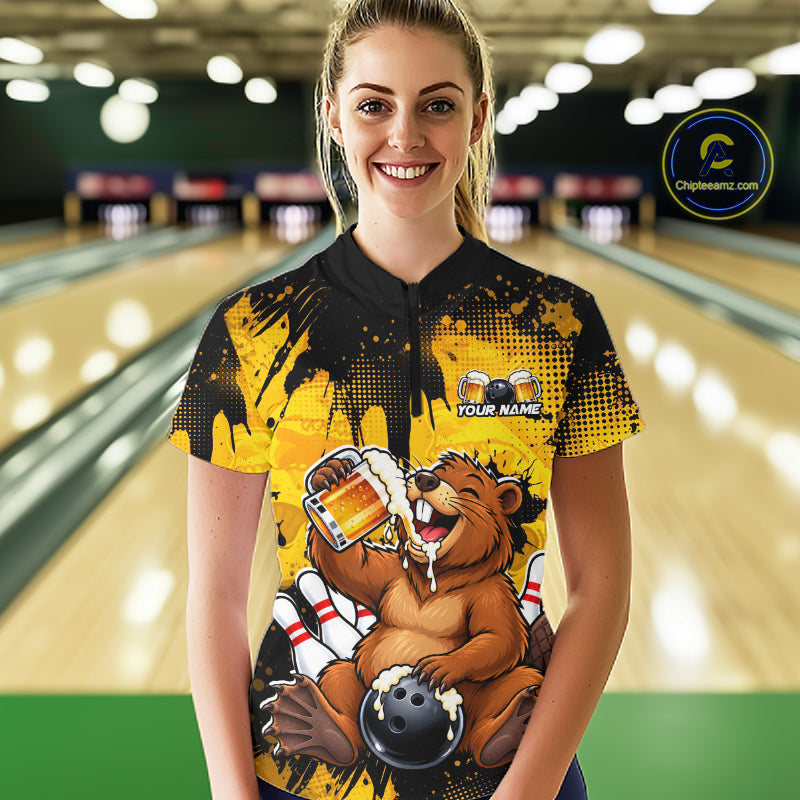 Custom Funny Beer Beaver Bowling Team Jersey Bowling Shirts for Women Bowling Tournament HNT663