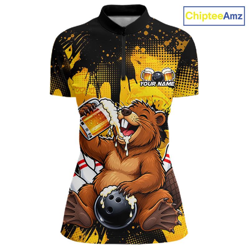 Custom Funny Beer Beaver Bowling Team Jersey Bowling Shirts for Women Bowling Tournament HNT663