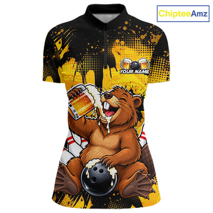 Custom Funny Beer Beaver Bowling Team Jersey Bowling Shirts for Women Bowling Tournament HNT663