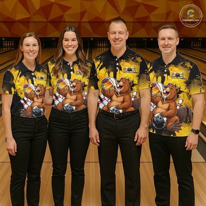 Custom Funny Beer Beaver Bowling Team Jersey Bowling Shirts for Men Bowling Tournament HNT663