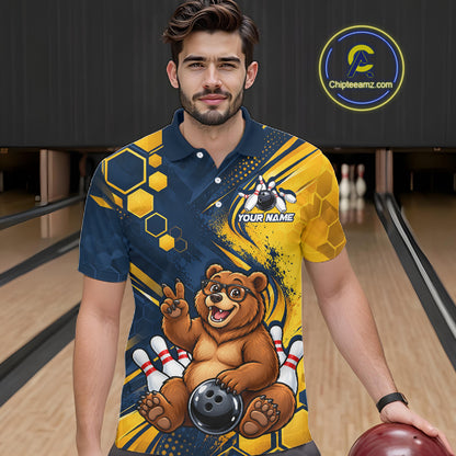 Custom Funny Cool Bear Bowling Team Jersey Bowling Shirts for Men Bowling Tournament HNT664
