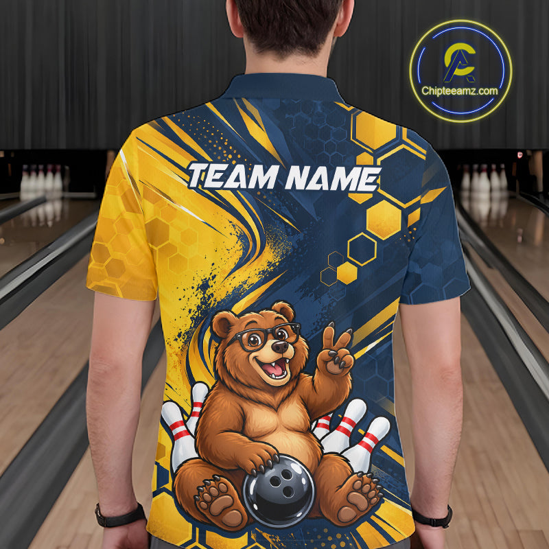 Custom Funny Cool Bear Bowling Team Jersey Bowling Shirts for Men Bowling Tournament HNT664