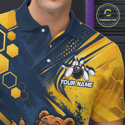 Custom Funny Cool Bear Bowling Team Jersey Bowling Shirts for Men Bowling Tournament HNT664