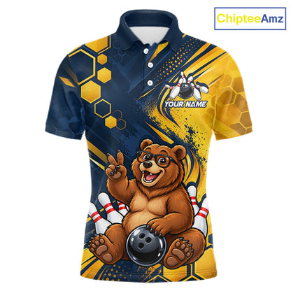 Custom Funny Cool Bear Bowling Team Jersey Bowling Shirts for Men Bowling Tournament HNT664