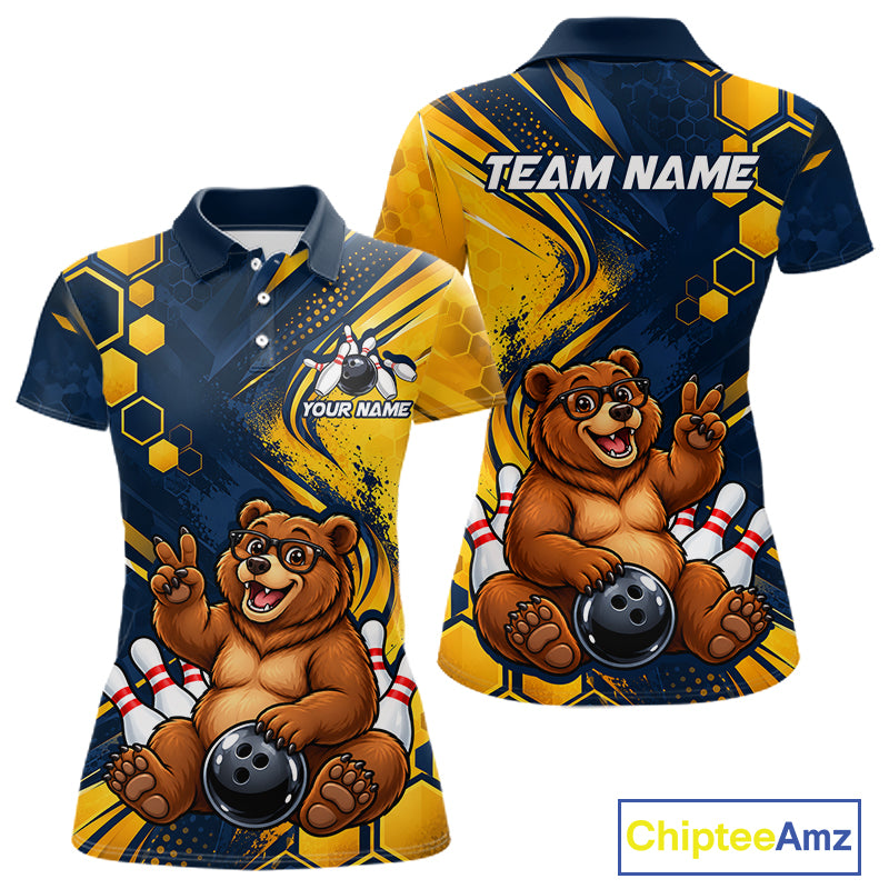 Custom Funny Cool Bear Bowling Team Jersey Bowling Shirts for Women Bowling Tournament HNT664