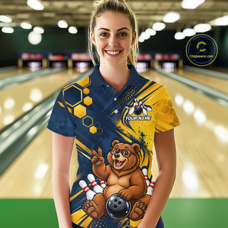 Custom Funny Cool Bear Bowling Team Jersey Bowling Shirts for Women Bowling Tournament HNT664