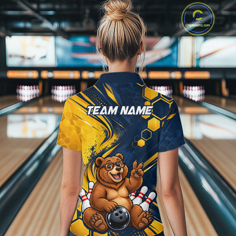 Custom Funny Cool Bear Bowling Team Jersey Bowling Shirts for Women Bowling Tournament HNT664