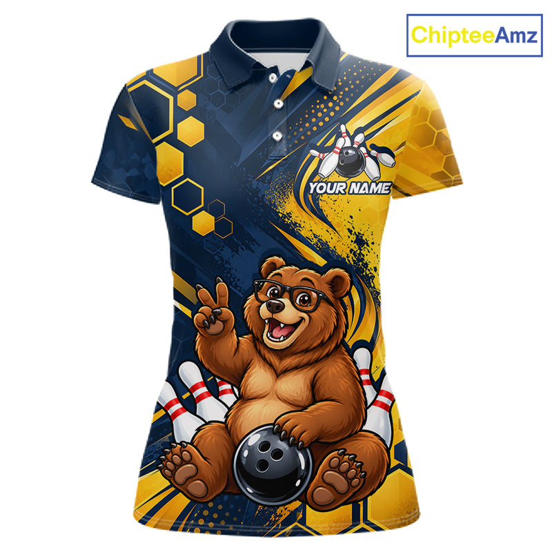 Custom Funny Cool Bear Bowling Team Jersey Bowling Shirts for Women Bowling Tournament HNT664