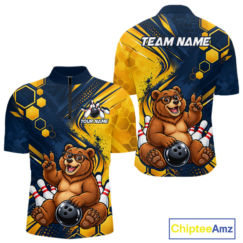 Custom Funny Cool Bear Bowling Team Jersey Bowling Shirts for Men Bowling Tournament HNT664