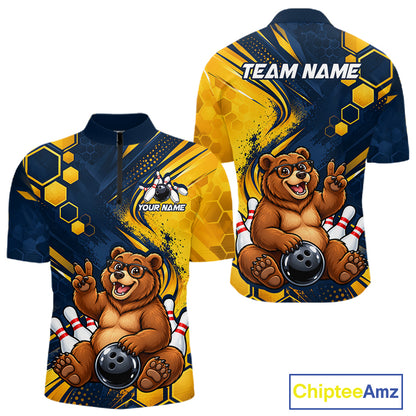 Custom Funny Cool Bear Bowling Team Jersey Bowling Shirts for Men Bowling Tournament HNT664
