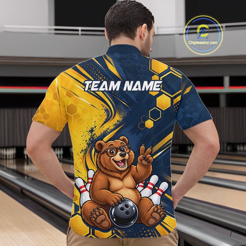 Custom Funny Cool Bear Bowling Team Jersey Bowling Shirts for Men Bowling Tournament HNT664