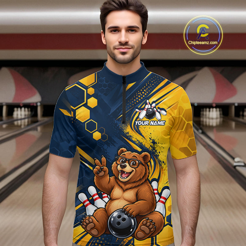 Custom Funny Cool Bear Bowling Team Jersey Bowling Shirts for Men Bowling Tournament HNT664
