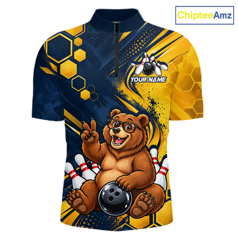 Custom Funny Cool Bear Bowling Team Jersey Bowling Shirts for Men Bowling Tournament HNT664