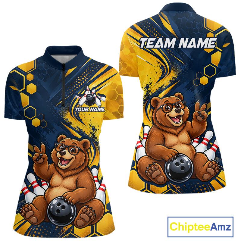 Custom Funny Cool Bear Bowling Team Jersey Bowling Shirts for Women Bowling Tournament HNT664