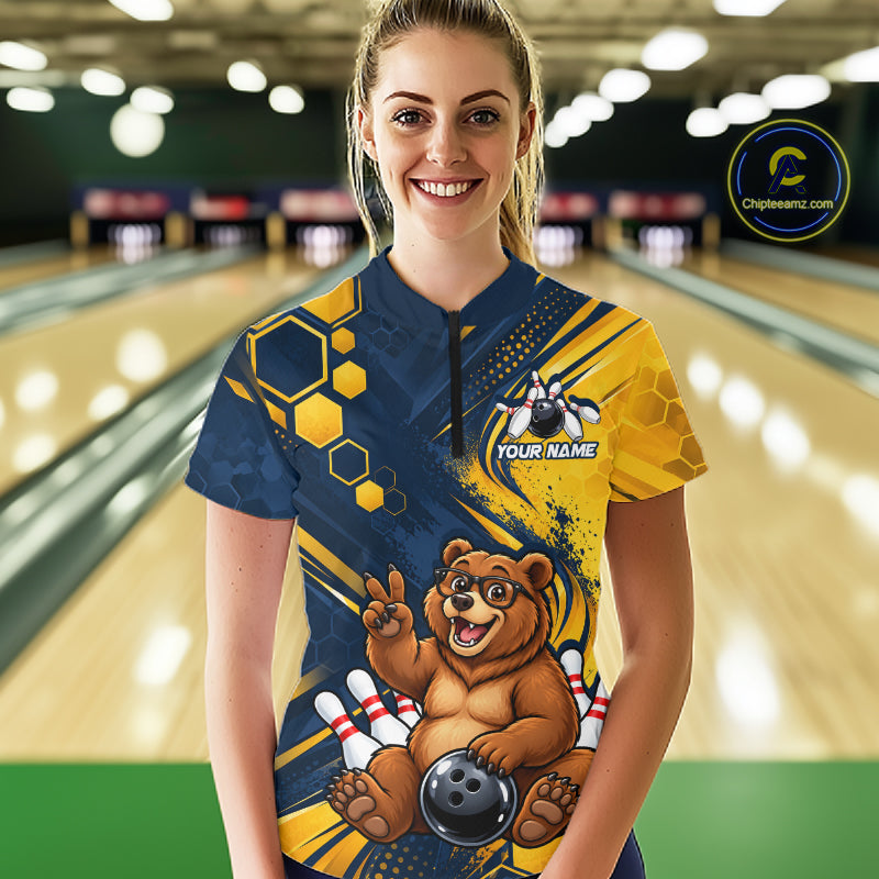Custom Funny Cool Bear Bowling Team Jersey Bowling Shirts for Women Bowling Tournament HNT664