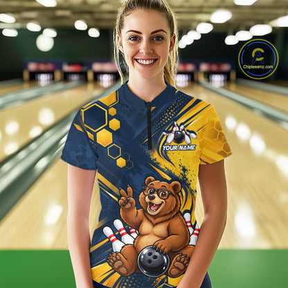 Custom Funny Cool Bear Bowling Team Jersey Bowling Shirts for Women Bowling Tournament HNT664