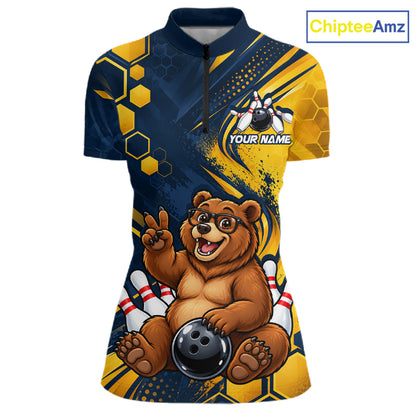 Custom Funny Cool Bear Bowling Team Jersey Bowling Shirts for Women Bowling Tournament HNT664