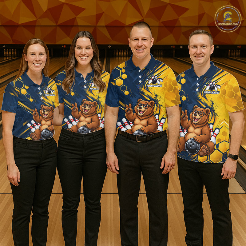 Custom Funny Cool Bear Bowling Team Jersey Bowling Shirts for Men Bowling Tournament HNT664