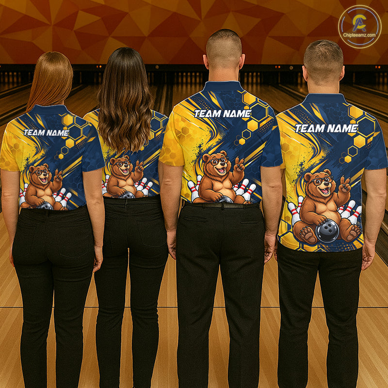 Custom Funny Cool Bear Bowling Team Jersey Bowling Shirts for Men Bowling Tournament HNT664