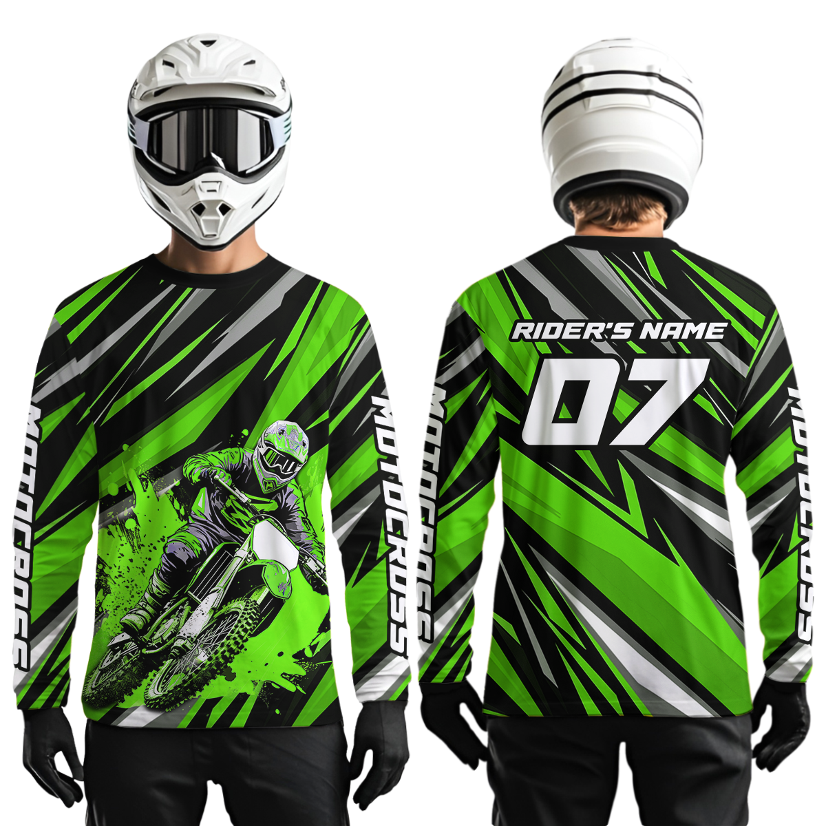 Custom Green Youth Motocross Jersey Racing for Kid Men Women MX Dirt Bike Shirts UPF30+ DNT47