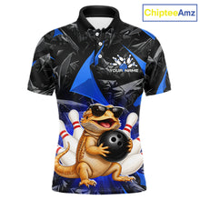 Load image into Gallery viewer, Custom blue bearded dragon bowling jersey for men, personalized team bowling polo shirt front view