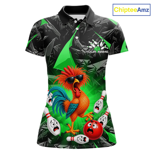 Custom Green Funny Chicken Bowling Team Jerseys for Women Bowling League Polo & 1/4 Zip HNT575