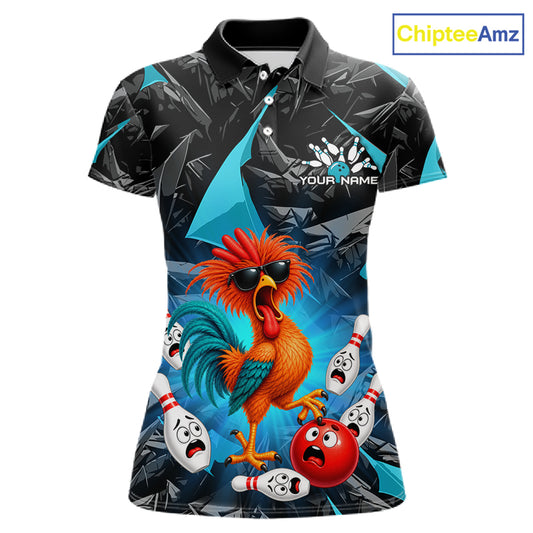 Custom Turquoise Funny Chicken Bowling Team Jerseys for Women Bowling League Polo & 1/4 Zip HNT575