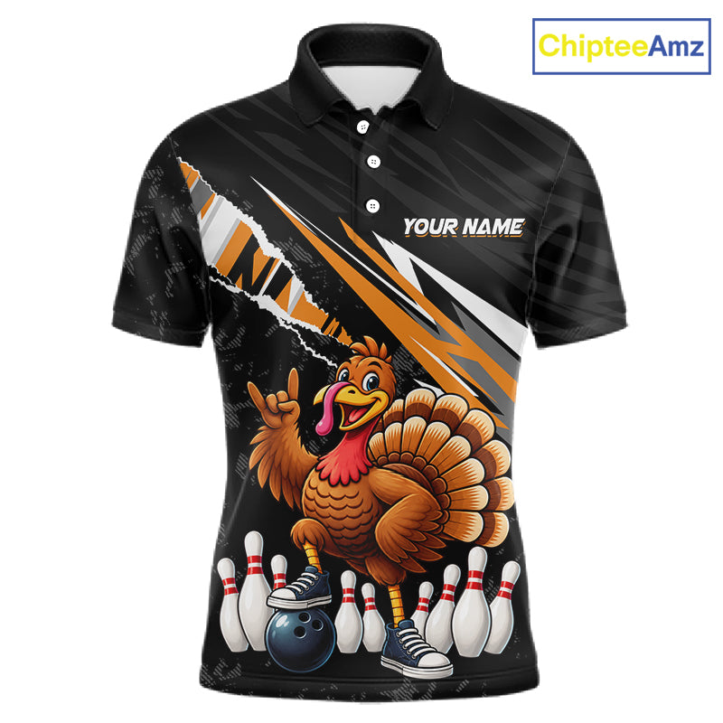 Custom Orange Turkey Bowling Shirts For Men, Thanksgiving Bowling Team Jerseys for Bowler HNT595