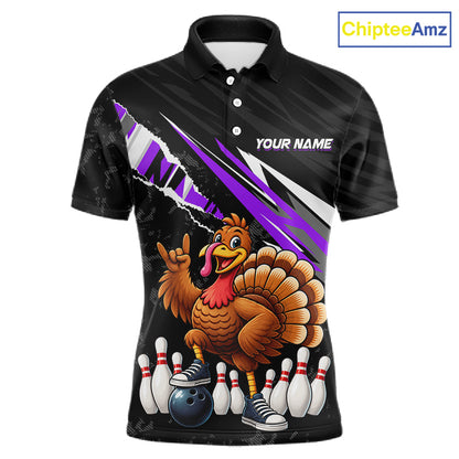 Custom Purple Turkey Bowling Shirts For Men, Thanksgiving Bowling Team Jerseys for Bowler HNT595