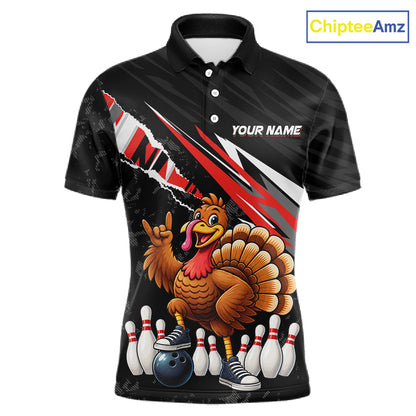 Custom Red Turkey Bowling Shirts For Men, Thanksgiving Bowling Team Jerseys for Bowler HNT595
