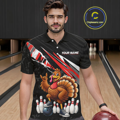 Custom Red Turkey Bowling Shirts For Men, Thanksgiving Bowling Team Jerseys for Bowler HNT595