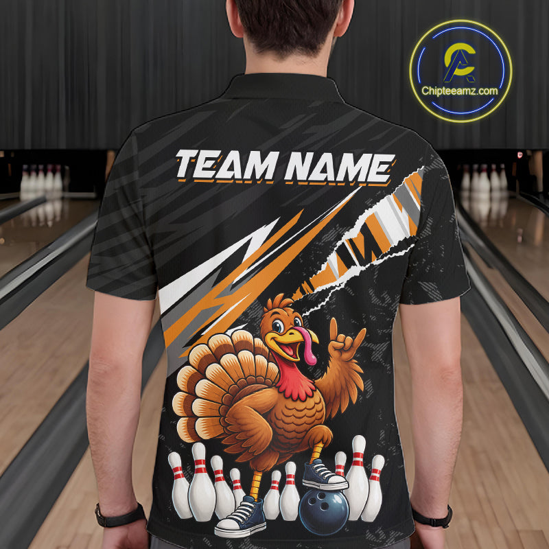 Custom Orange Turkey Bowling Shirts For Men, Thanksgiving Bowling Team Jerseys for Bowler HNT595