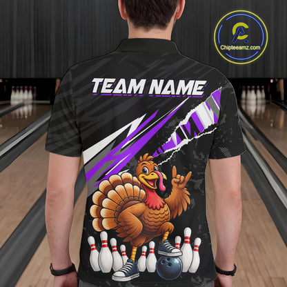 Custom Purple Turkey Bowling Shirts For Men, Thanksgiving Bowling Team Jerseys for Bowler HNT595