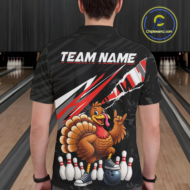 Custom Red Turkey Bowling Shirts For Men, Thanksgiving Bowling Team Jerseys for Bowler HNT595