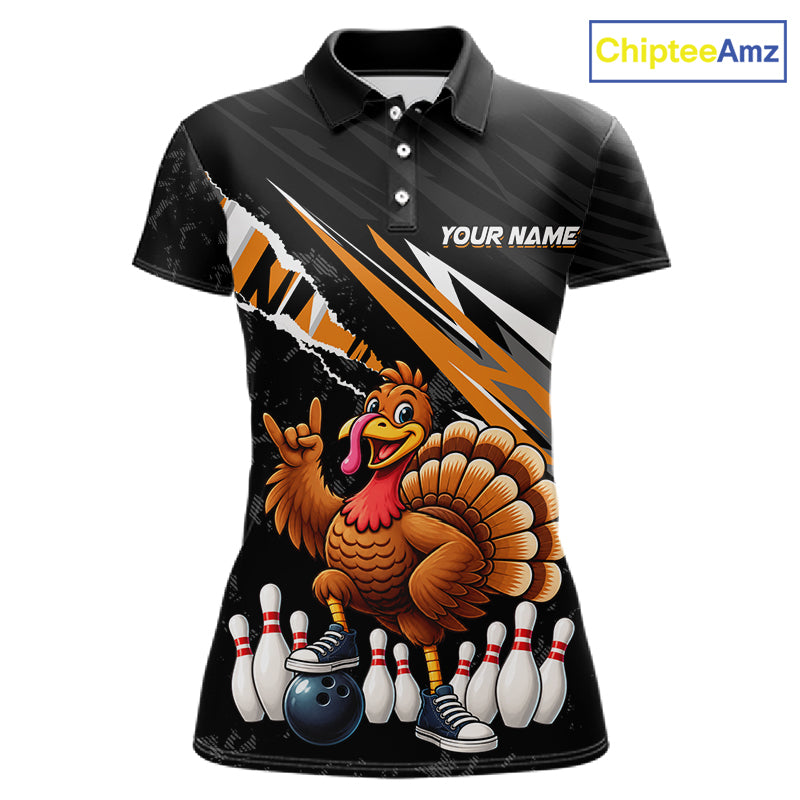 Custom Orange Turkey Bowling Shirts For Women, Thanksgiving Bowling Team Jerseys for Bowler HNT595