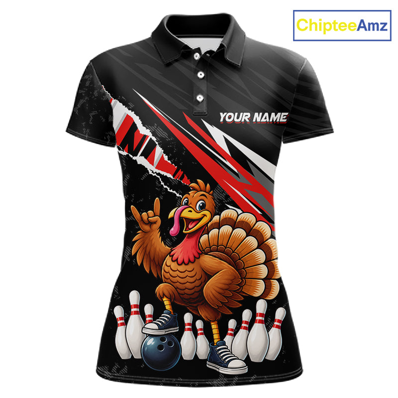 Custom Red Turkey Bowling Shirts For Women, Thanksgiving Bowling Team Jerseys for Bowler HNT595