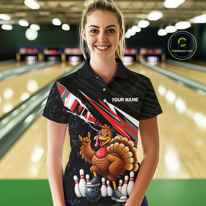 Custom Red Turkey Bowling Shirts For Women, Thanksgiving Bowling Team Jerseys for Bowler HNT595