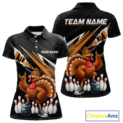 Custom Orange Turkey Bowling Shirts For Women, Thanksgiving Bowling Team Jerseys for Bowler HNT595