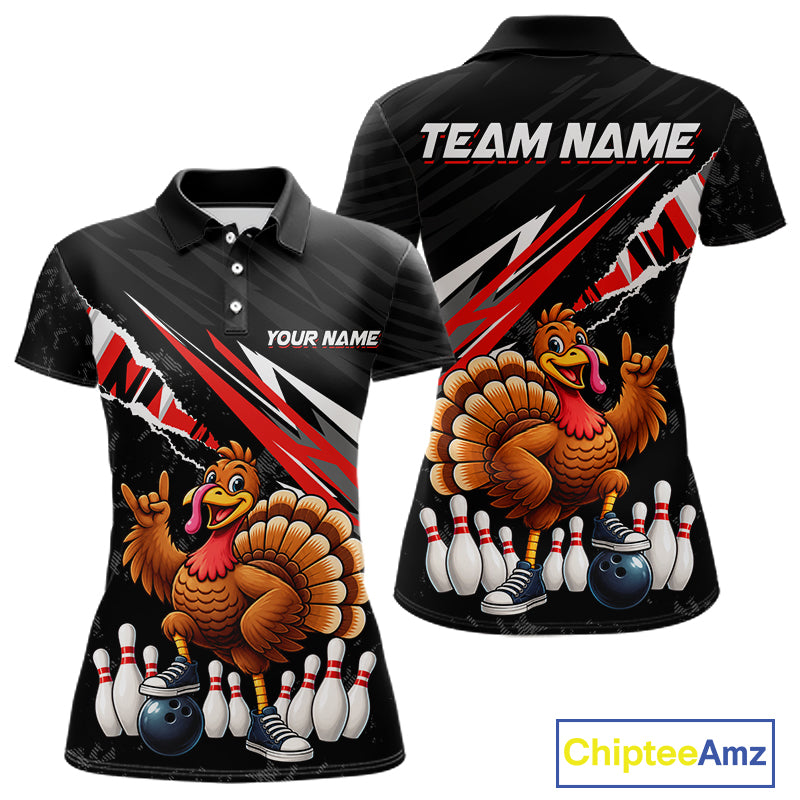 Custom Red Turkey Bowling Shirts For Women, Thanksgiving Bowling Team Jerseys for Bowler HNT595