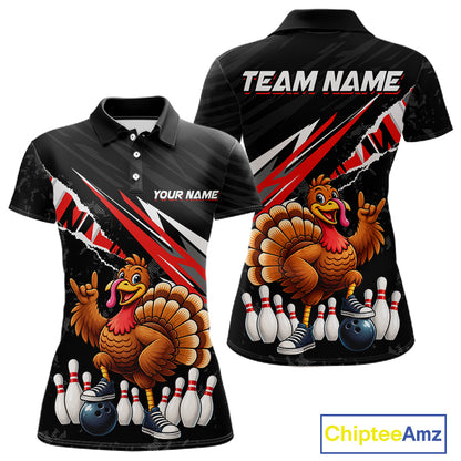 Custom Red Turkey Bowling Shirts For Women, Thanksgiving Bowling Team Jerseys for Bowler HNT595