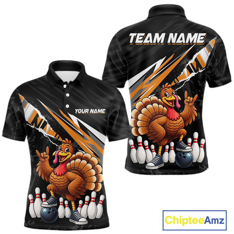 Custom Orange Turkey Bowling Shirts For Men, Thanksgiving Bowling Team Jerseys for Bowler HNT595