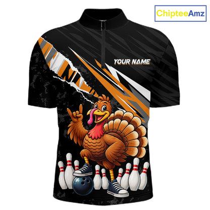Custom Orange Turkey Bowling Shirts For Men, Thanksgiving Bowling Team Jerseys for Bowler HNT595