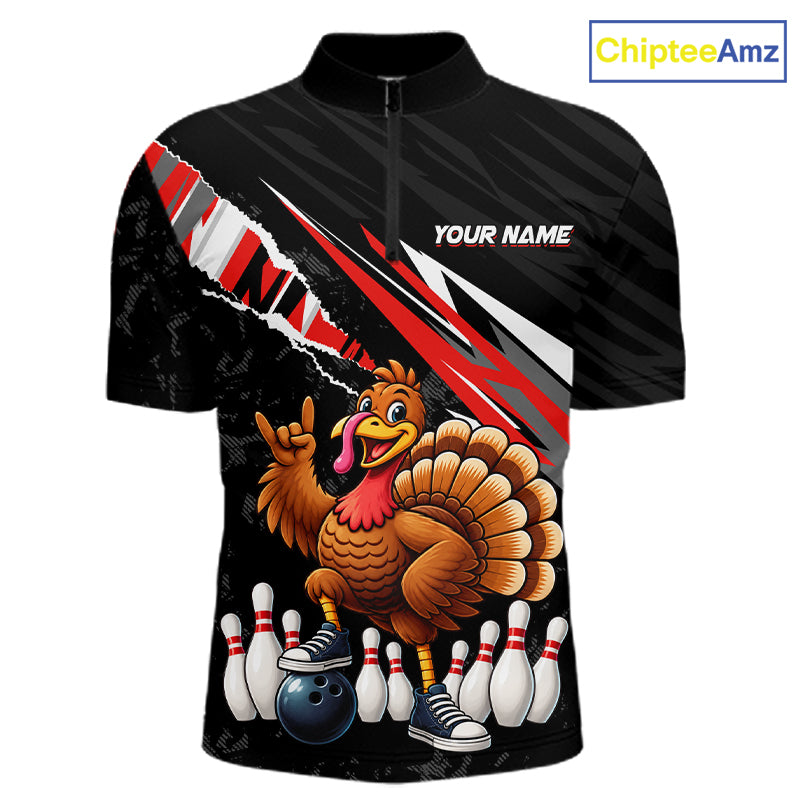 Custom Red Turkey Bowling Shirts For Men, Thanksgiving Bowling Team Jerseys for Bowler HNT595