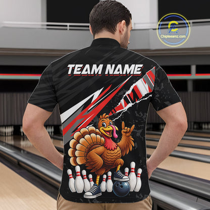 Custom Red Turkey Bowling Shirts For Men, Thanksgiving Bowling Team Jerseys for Bowler HNT595