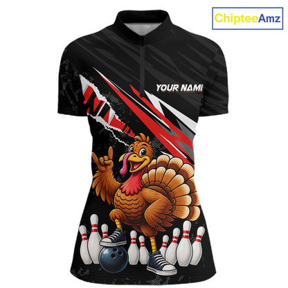 Custom Red Turkey Bowling Shirts For Women, Thanksgiving Bowling Team Jerseys for Bowler HNT595