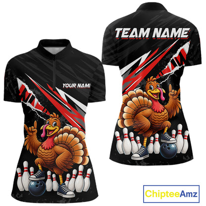 Custom Red Turkey Bowling Shirts For Women, Thanksgiving Bowling Team Jerseys for Bowler HNT595