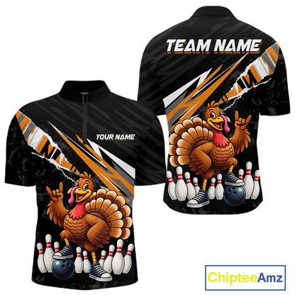 Custom Orange Turkey Bowling Shirts For Men, Thanksgiving Bowling Team Jerseys for Bowler HNT595