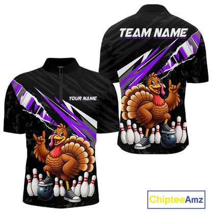 Custom Purple Turkey Bowling Shirts For Men, Thanksgiving Bowling Team Jerseys for Bowler HNT595